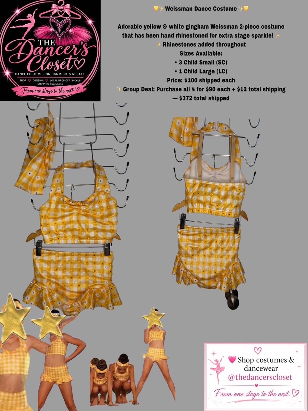 Weissman Yellow & White Gingham 2-Piece Dance Costume-   Price for 1